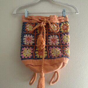 Urban Outfitters 100% Cotton Multi Color Crochet Backpack Inside Pockets NEW